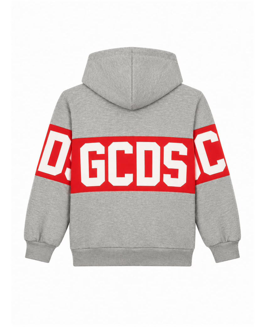 Gcds Kids Felpa Grigio con Cappuccio con Banda Logata Rosso per Bambini