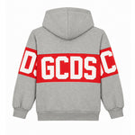 Gcds Kids Felpa Grigio con Cappuccio con Banda Logata Rosso per Bambini