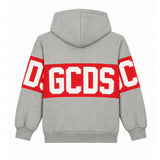 Gcds Kids Felpa Grigio con Cappuccio con Banda Logata Rosso per Bambini