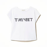 Twinset Kids T-Shirt Bianca con Applicazione Logo per Bambine