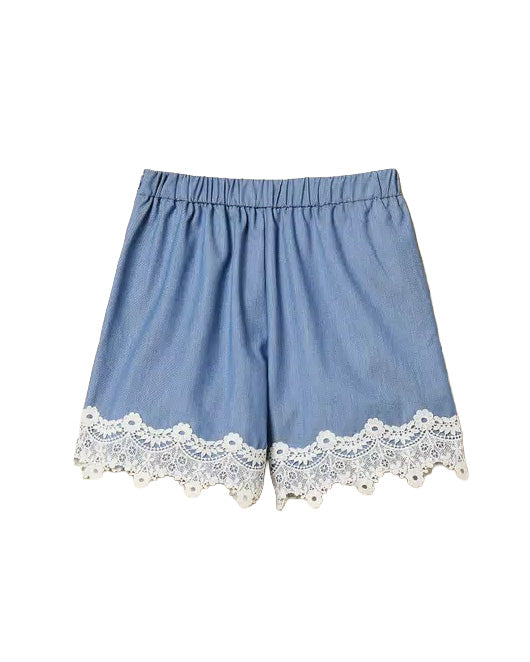 Twinset Kids Shorts Sky Line con Dettagli in Pizzo per Bambine
