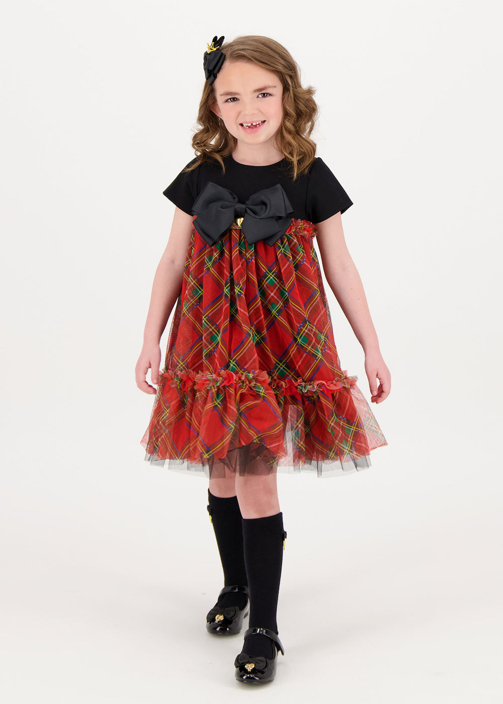 Tartan Black Overall Dress Kids Angel's Face Black/Tartan Tulle