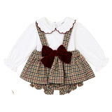 Deolinda Kids Completo Camicetta Bianco con Salopette a Quadri con Fiocco per Neonate