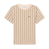 Lacoste Kids T-Shirt Beige All-Over con Logo per Bambini