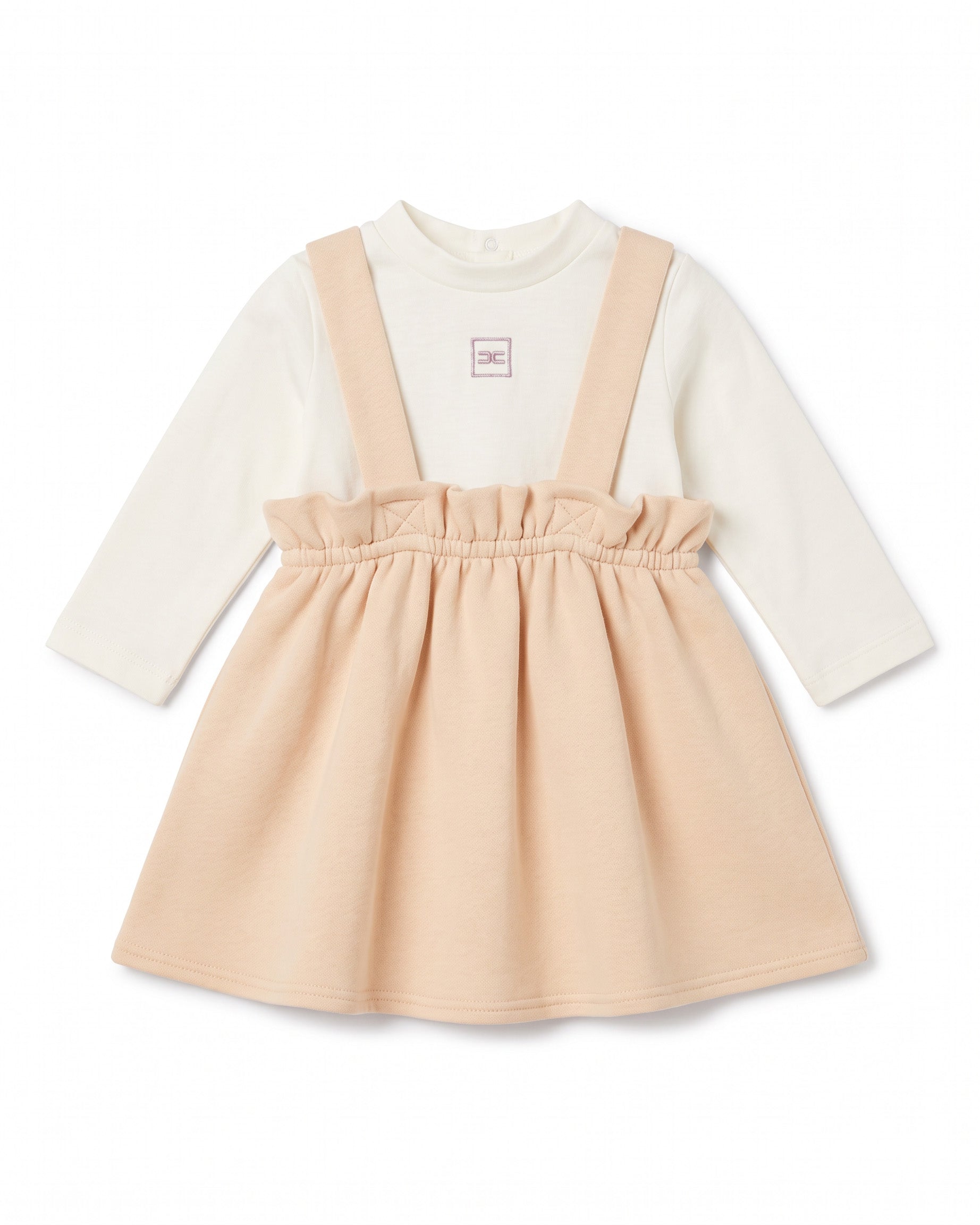 Elisabetta Franchi La Mia Bambina Set due pezzi con top avorio e grembiule rosa per Neonate