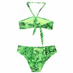 4GIVENESS Costume Bikini a Fascia Fantasia Rainbow Boa Verde per Bambine (retro)