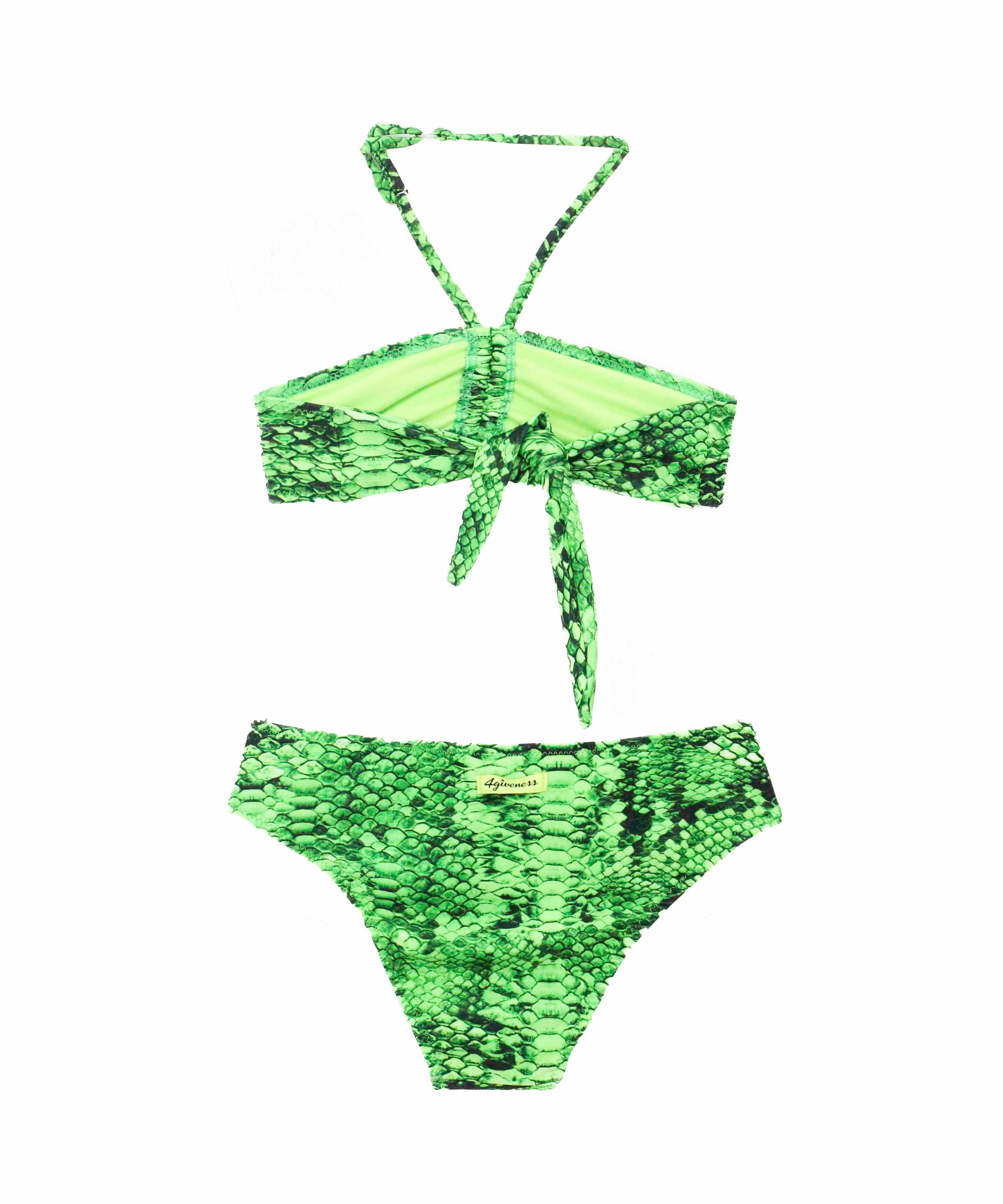 4GIVENESS Costume Bikini a Fascia Fantasia Rainbow Boa Verde per Bambine (retro)