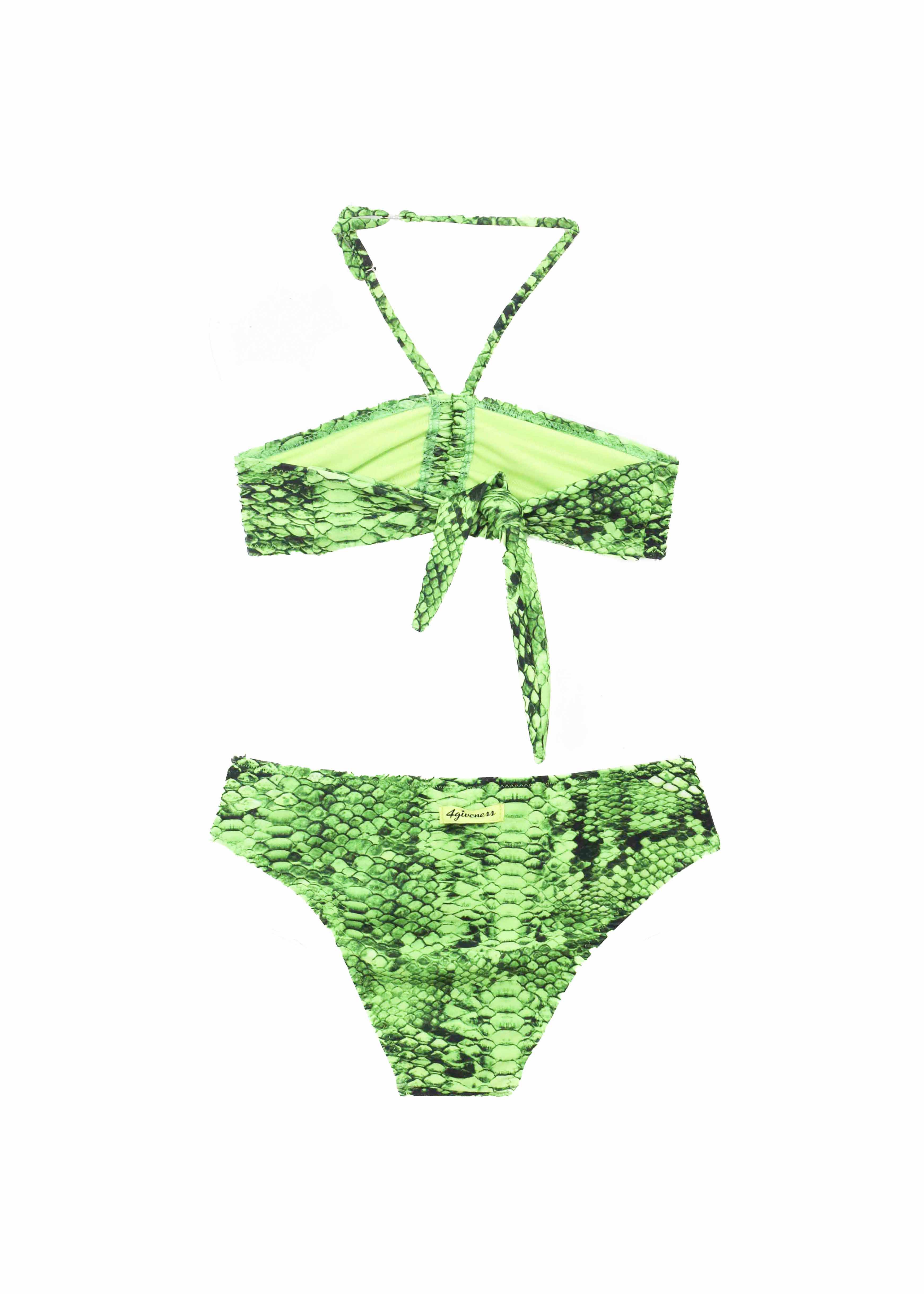 4GIVENESS Costume Bikini a Fascia Fantasia Rainbow Boa Verde per Bambine (retro)