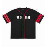 MSGM Kids T-Shirt Nero e Rosso con Logo e Strisce Manica per Bambini