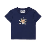 Moschino Kids T-Shirt Blue con Logo Teddy Bear per Neonati