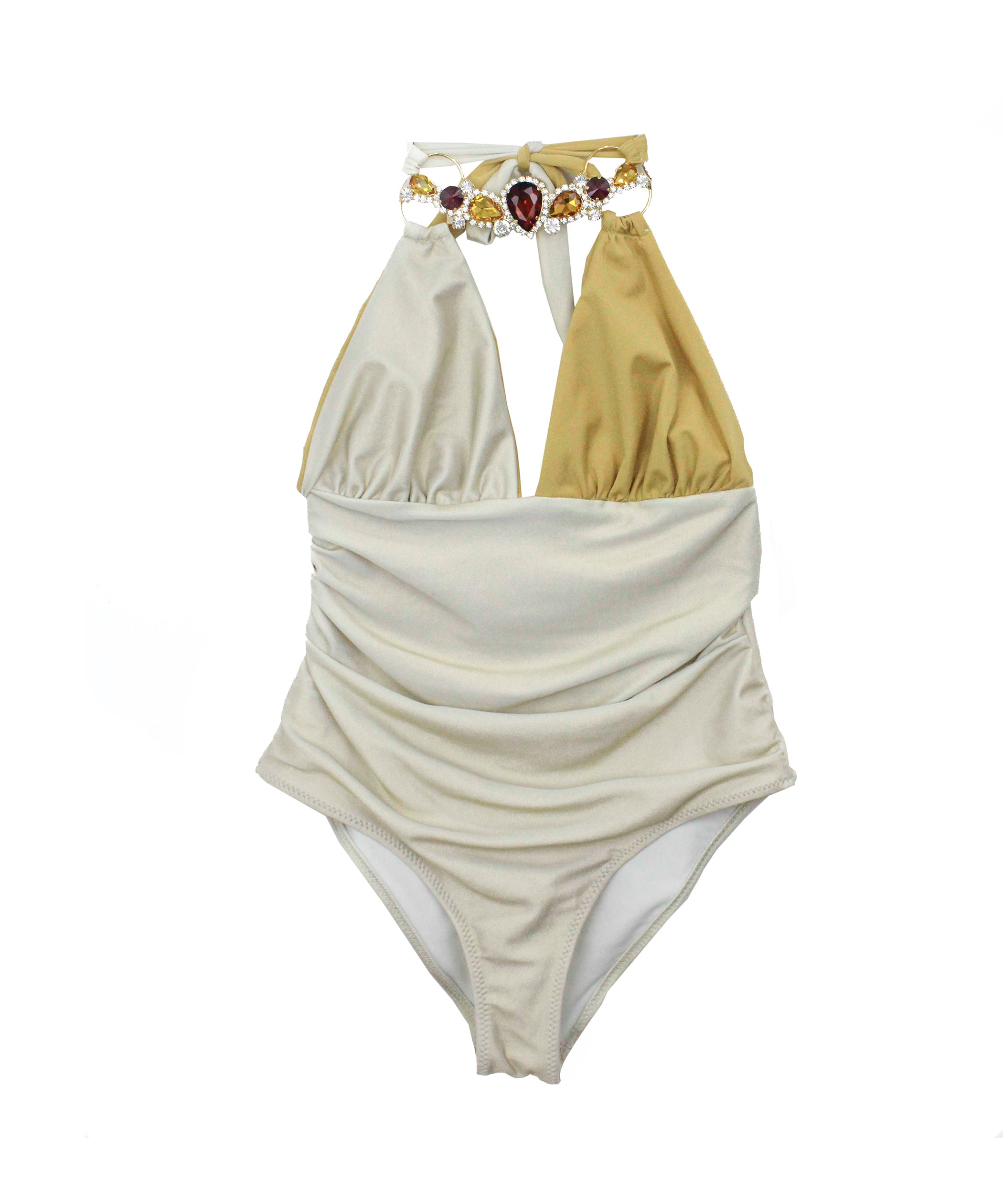 Ilaria Vitagliano Costume Monokini Oro/Beige per Bambine (fronte)