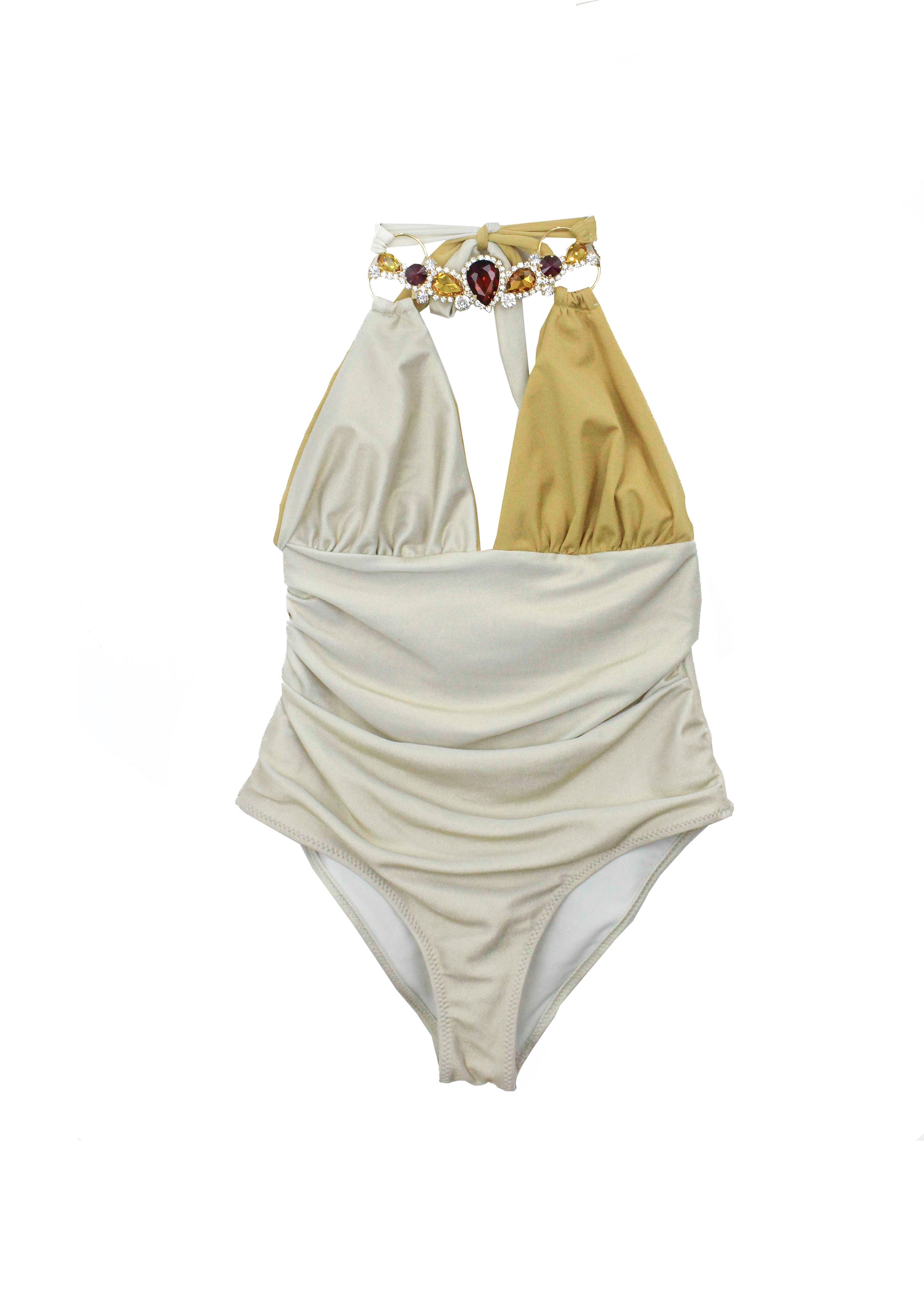 Ilaria Vitagliano Costume Monokini Oro/Beige per Bambine (fronte)