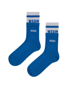 Msgm Kids Calzino Blu/Bianco con Logo Unisex