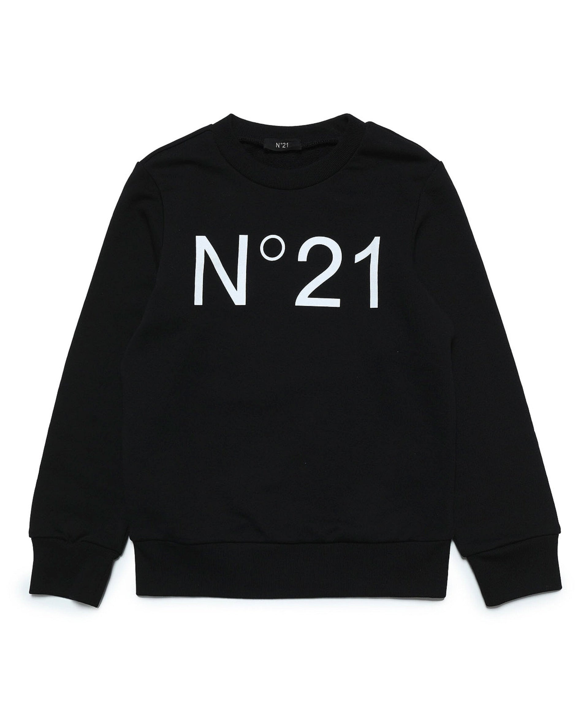N°21 Kids Felpa Nera Girocollo con Stampa