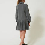 Twinset Kids Abito Grigio Melange con Plissè e Cravatta per Bambine (retro)