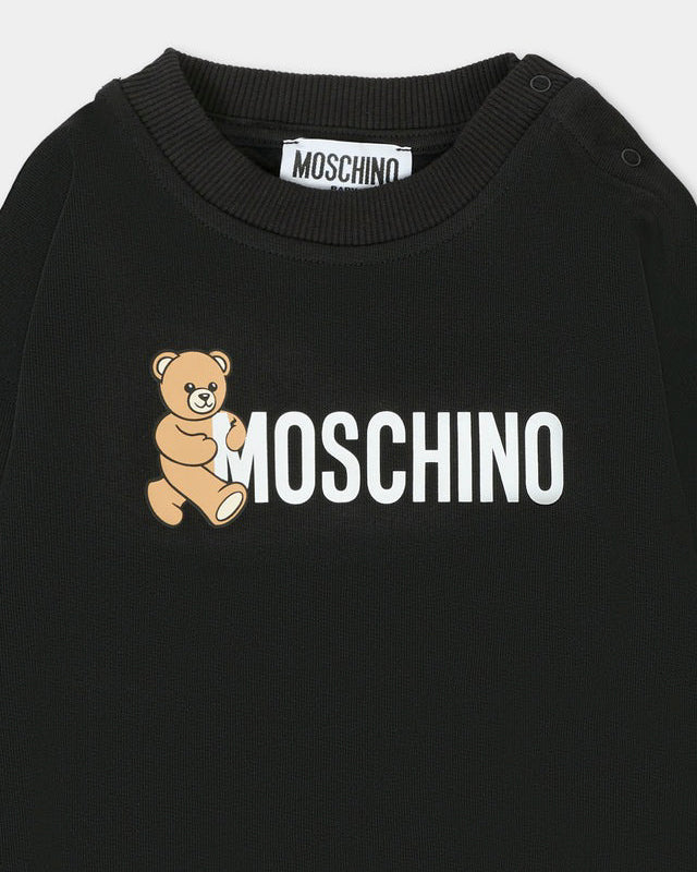 Moschino Kids Felpa Girocollo Nera con Logo per Neonati