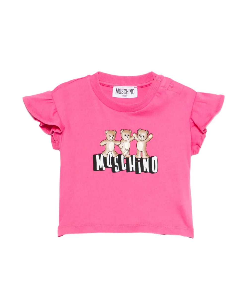 Moschino Kids T-Shirt con Teddy Bear Fuxia per Neonate