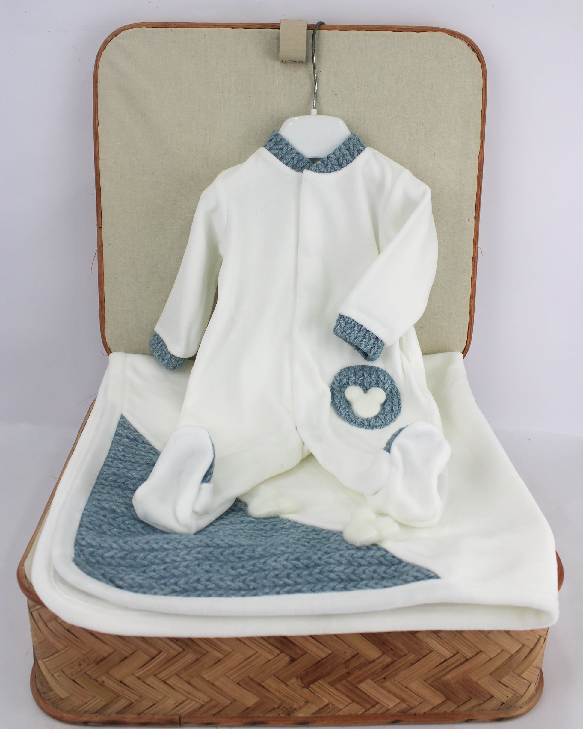 Deolinda Tutina Bianca/Denim con Teddy per Neonati