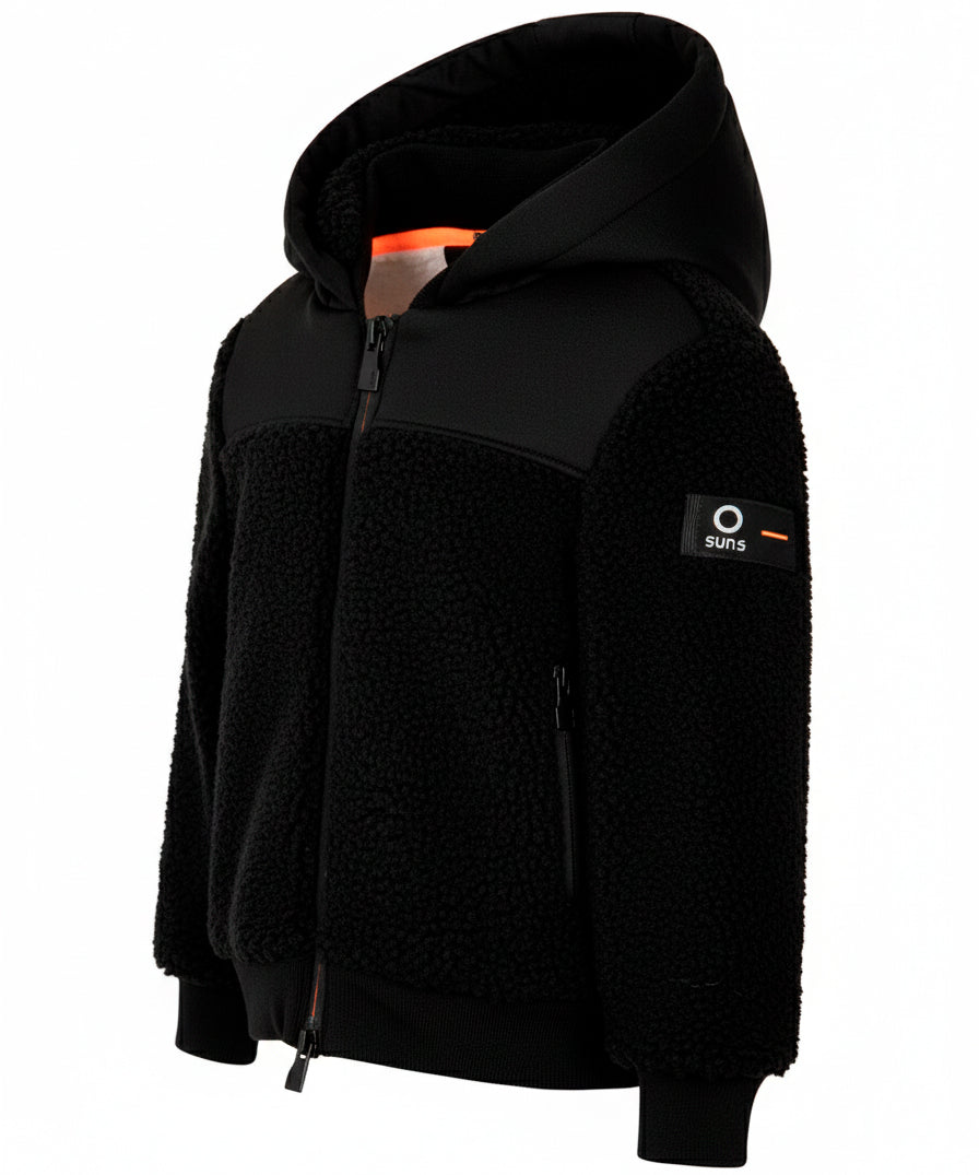 SUNS Kids Giubbotto Teddy Nero con Cappuccio per Bambini