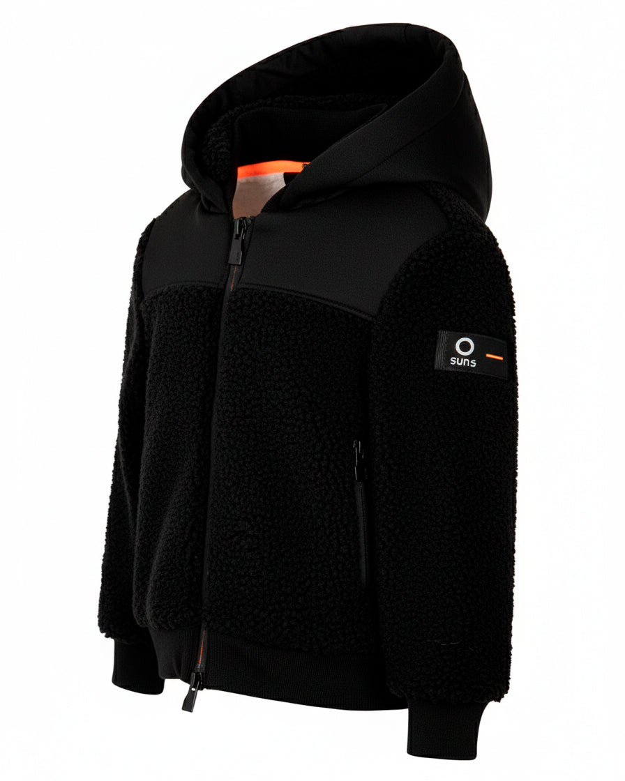 SUNS Kids Giubbotto Teddy Nero con Cappuccio per Bambini