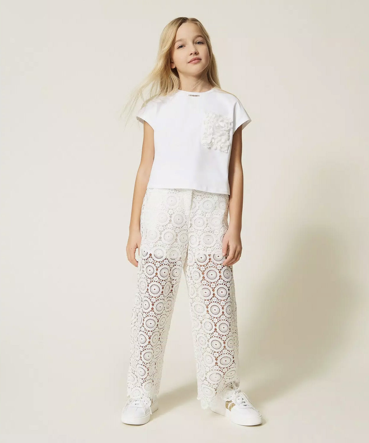 Twinset Kids Pantalone Bianco in Pizzo per Bambine
