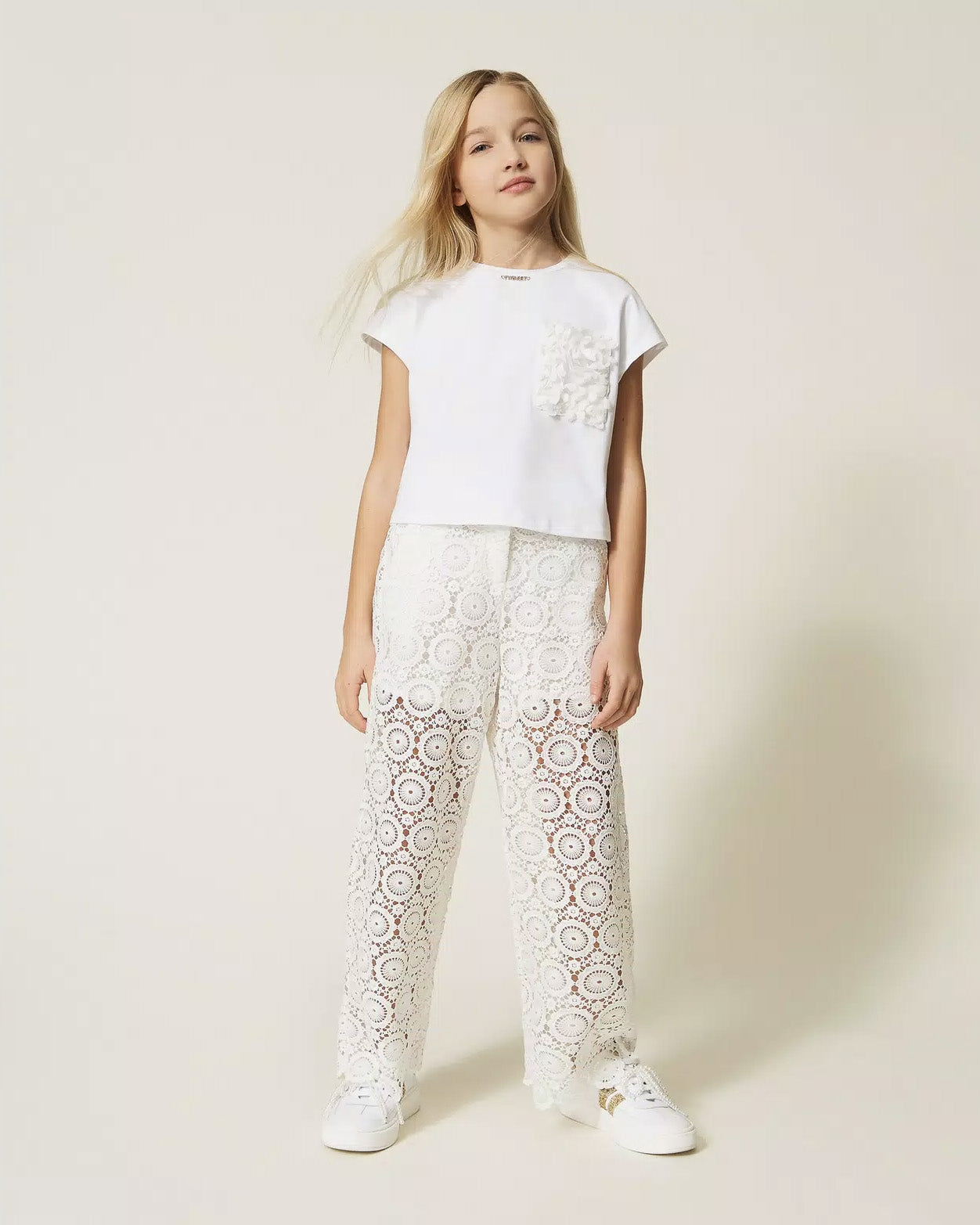 Twinset Kids Pantalone Bianco in Pizzo per Bambine