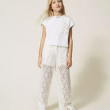Twinset Kids Pantalone Bianco in Pizzo per Bambine