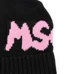 MSGM Kids Cappello Beanie Nero/Rosa con Stampa per Bambine (dettaglio)