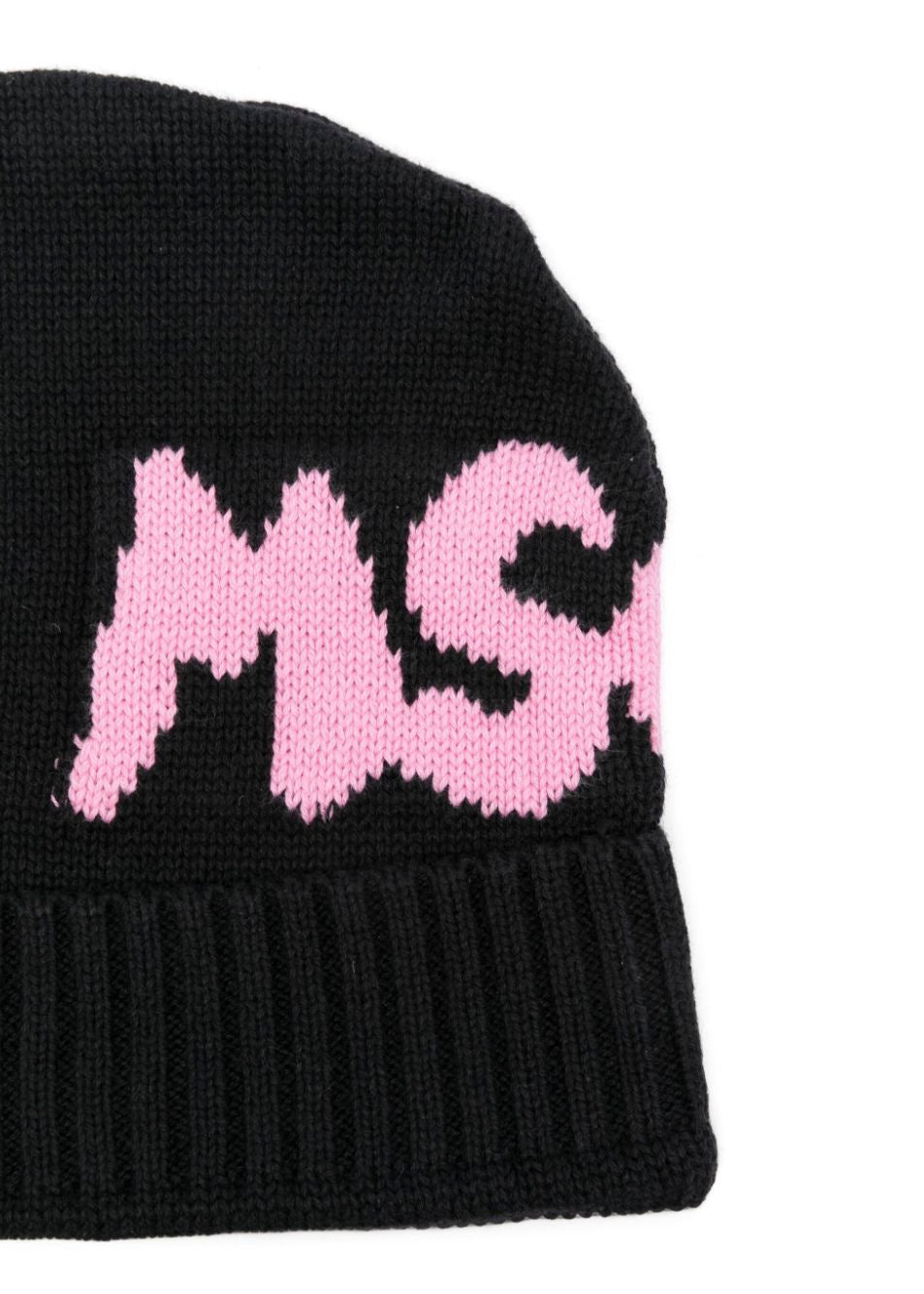 MSGM Kids Cappello Beanie Nero/Rosa con Stampa per Bambine (dettaglio)