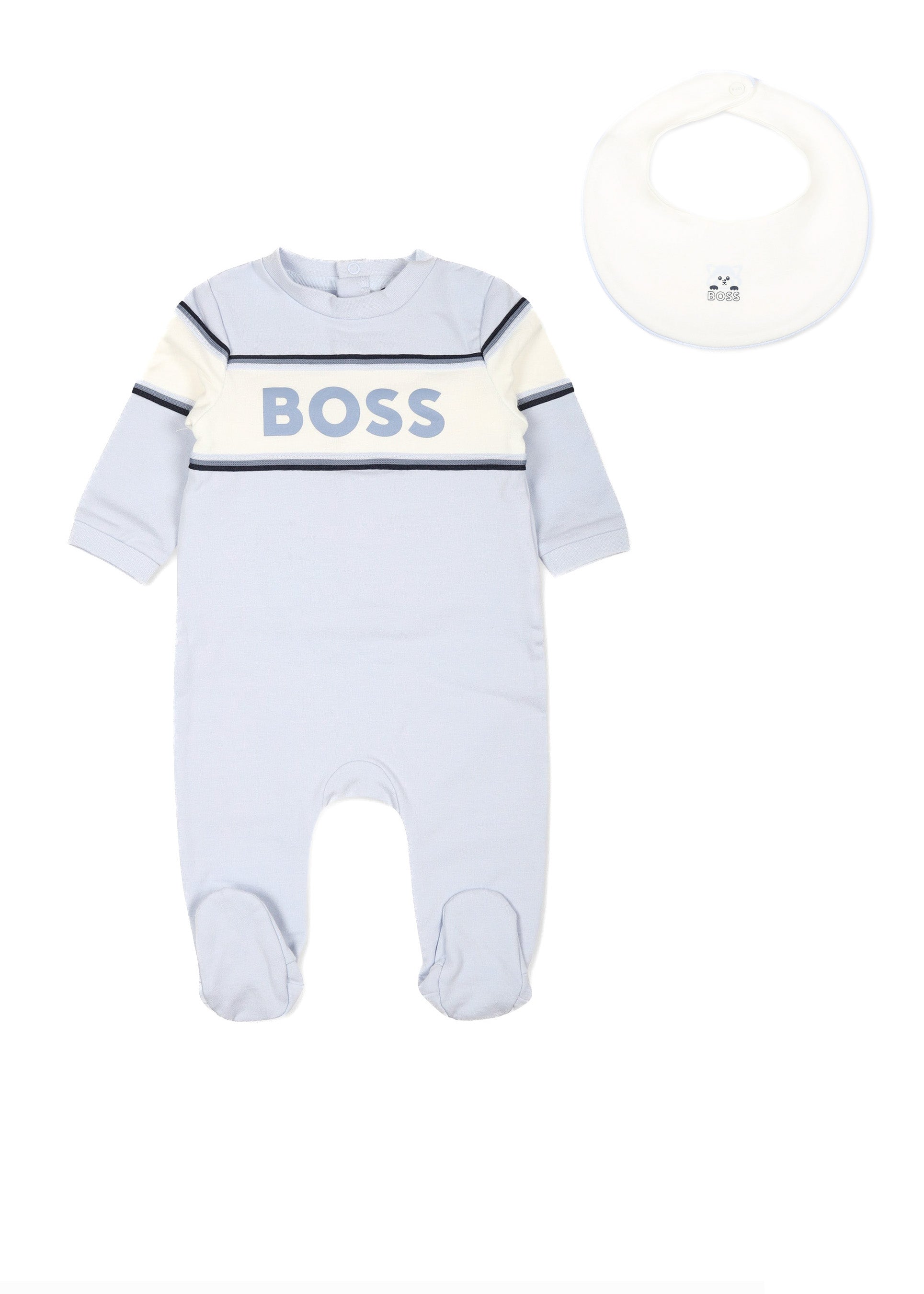 Boss Kids Tutina Cielo con Logo con Bavetta per Neonati