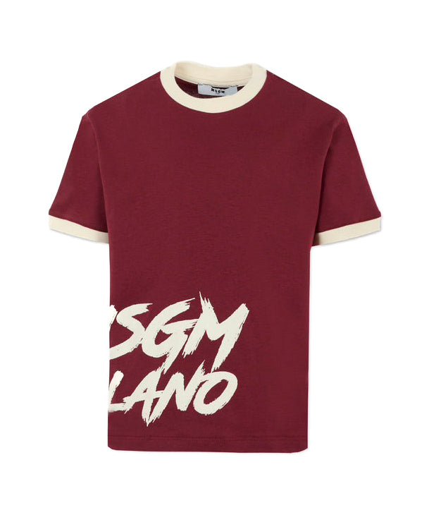 MSGM Kids T-shirt Borgogna con Logo per Bambine