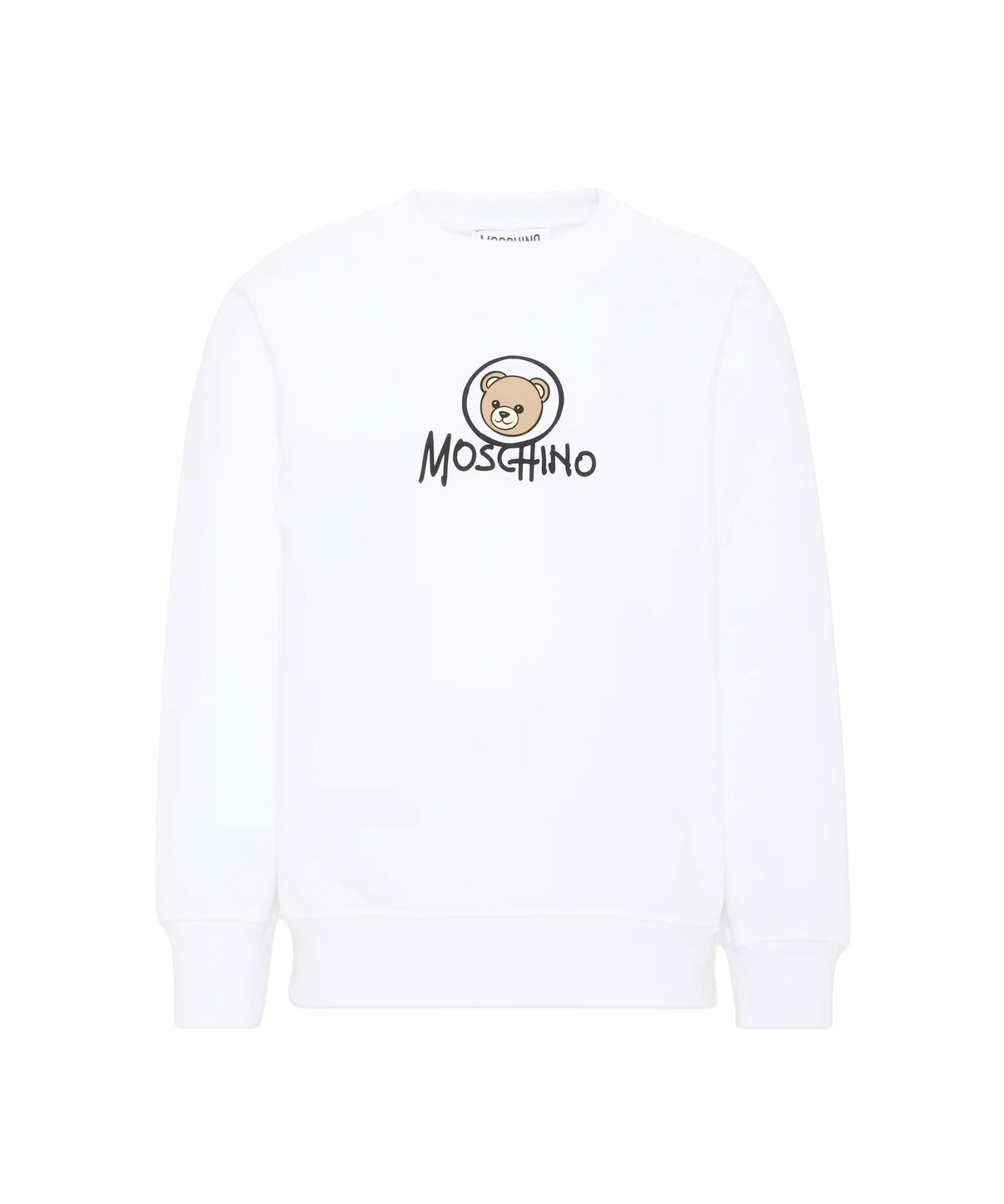 Moschino Kids Felpa Bianco Girocollo in Cotone con Stampa Teddy Bear e Logo per Bambini