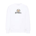 Moschino Kids Felpa Bianco Girocollo in Cotone con Stampa Teddy Bear e Logo per Bambini