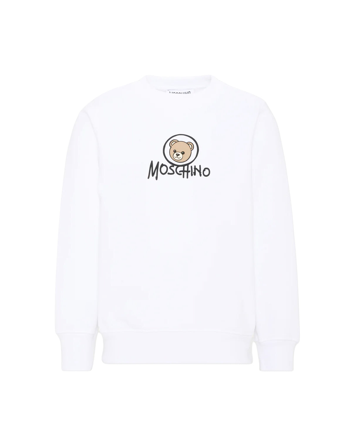 Moschino Kids Felpa Bianco Girocollo in Cotone con Stampa Teddy Bear e Logo per Bambini