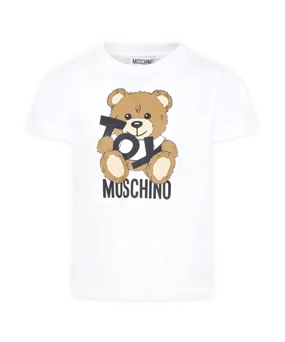 Moschino Kids T-shirt Bianca con Stampa Toy per Bambini