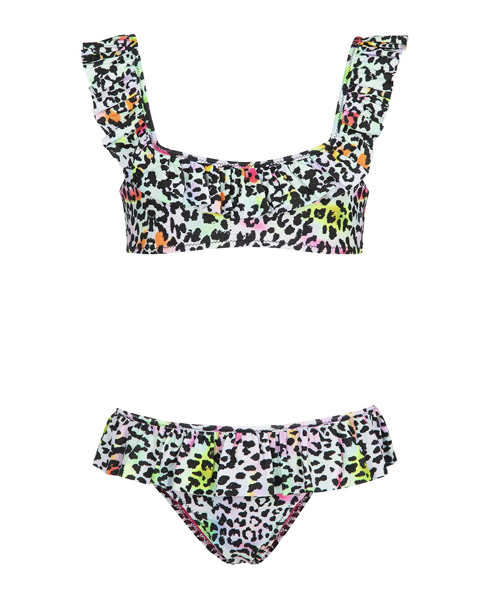 F**K Kids Costume Due Pezzi Fantasia Leopardato Multicolor per Bambine