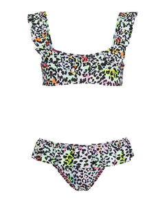 F**K Kids Costume Due Pezzi Fantasia Leopardato Multicolor per Bambine
