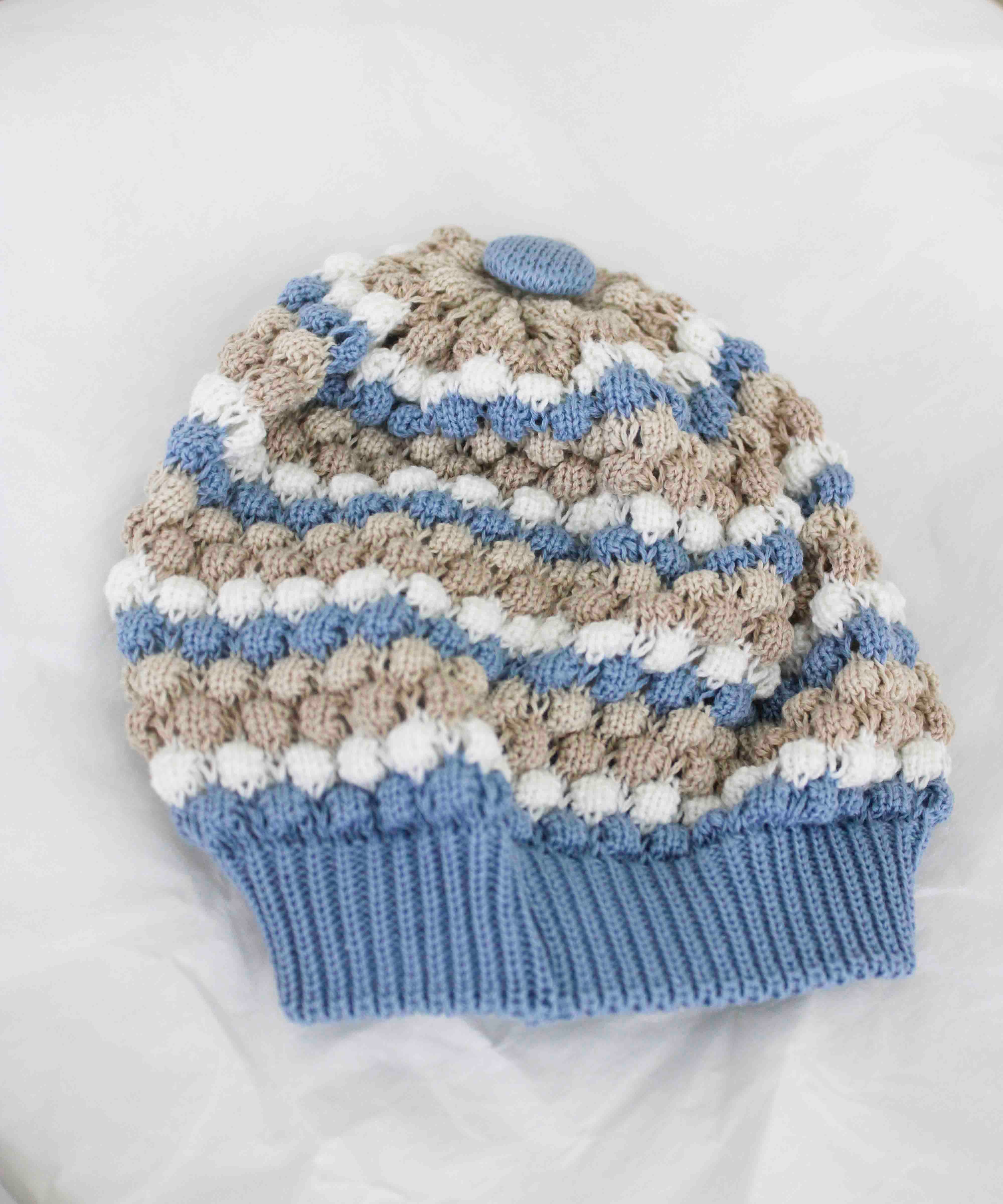 Marlù Cappello Celeste/Ecru per Neonati