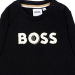 BOSS Kids T-shirt Nera a Maniche Lunghe con Logo Stampato per Neonati