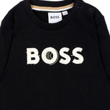 BOSS Kids T-shirt Nera a Maniche Lunghe con Logo Stampato per Neonati
