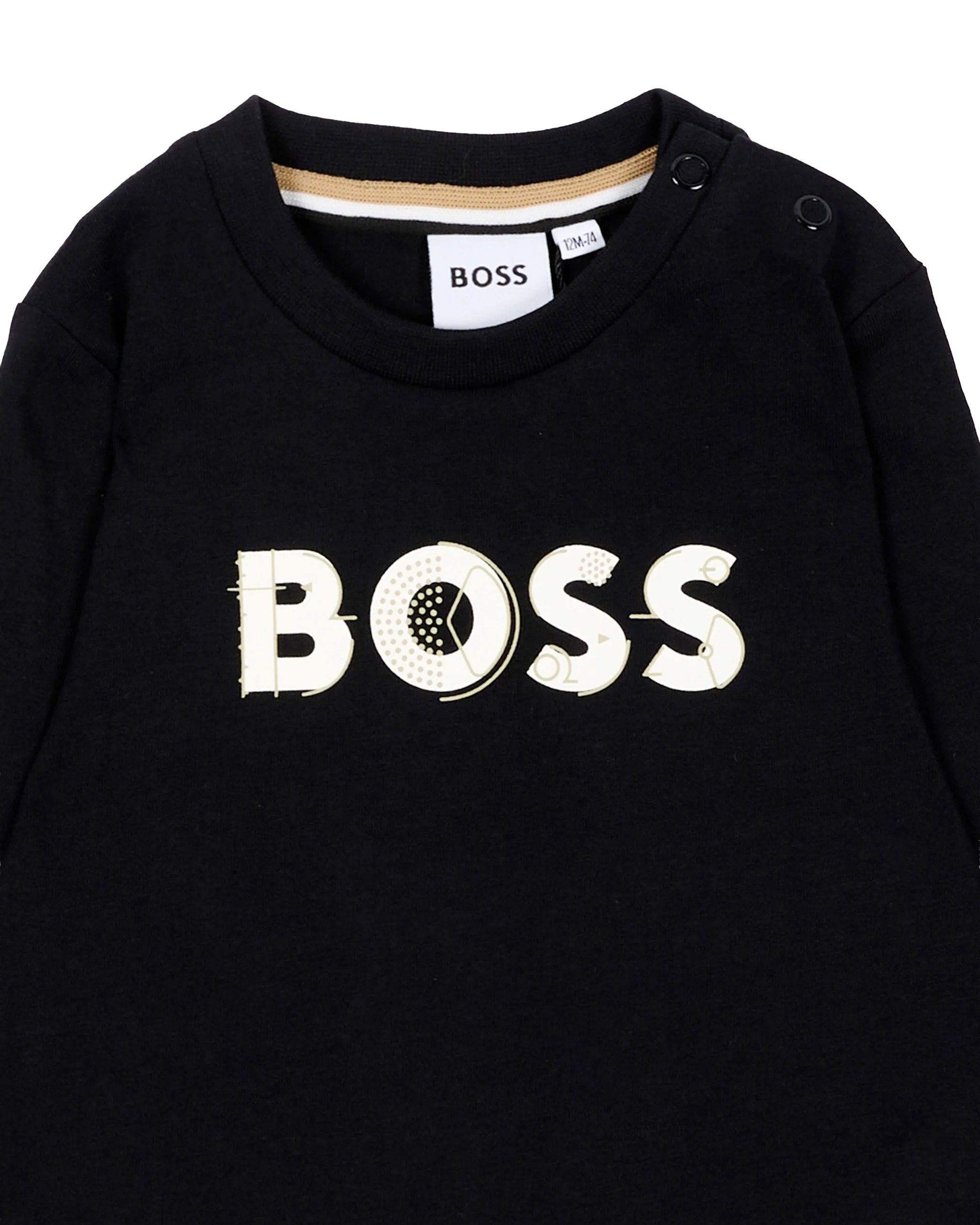 BOSS Kids T-shirt Nera a Maniche Lunghe con Logo Stampato per Neonati