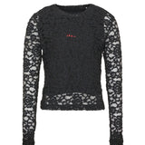 MSGM Kids T-Shirt in Pizzo Maniche Lunghe con Logo Rosso per Bambine