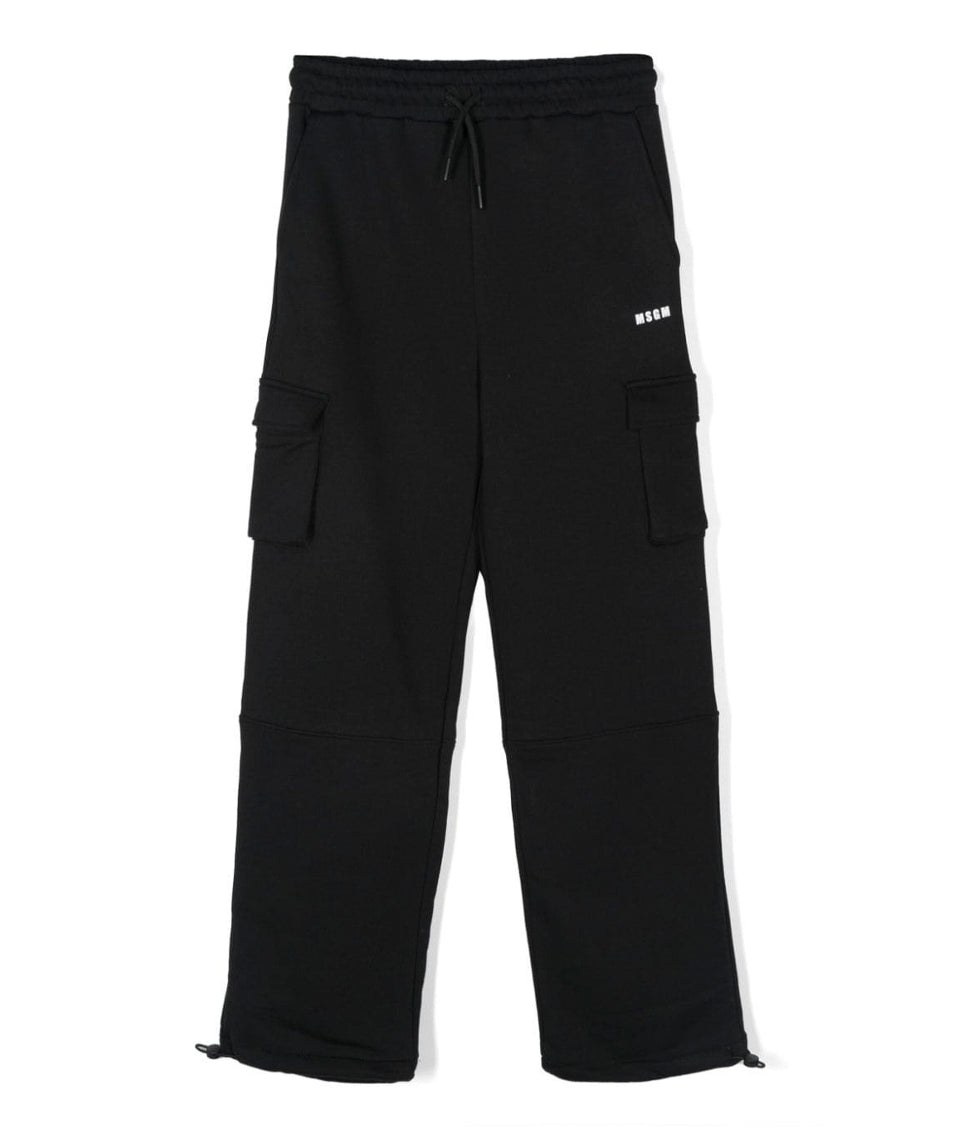MSGM Kids Pantaloni Stile Cargo Neri con Logo per Bambini