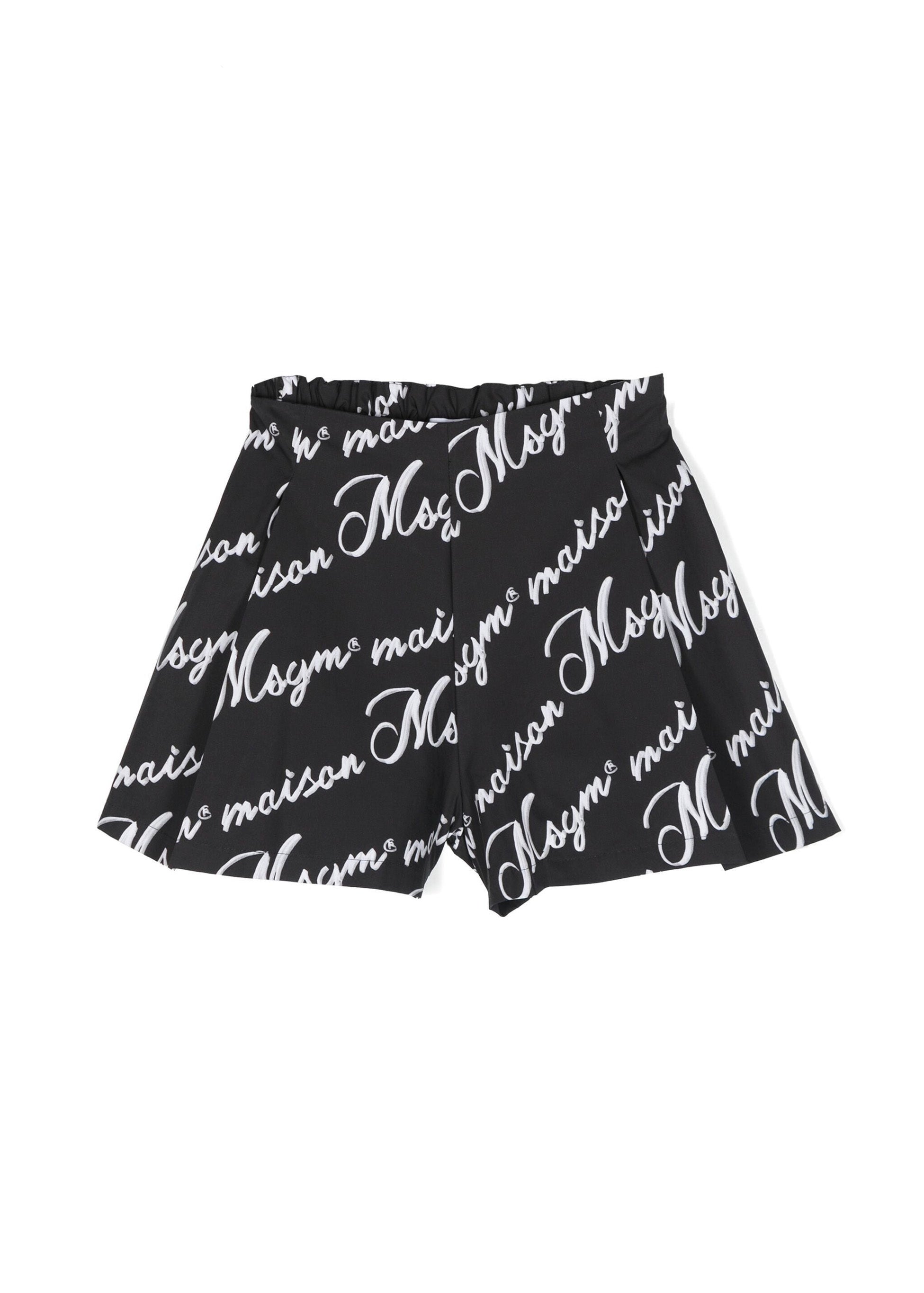 MSGM Kids Bermuda Nero con Stampa Logo All-over Florence Kids 