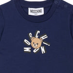 Moschino Kids T-Shirt Blue con Logo Teddy Bear per Neonati
