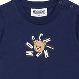 Moschino Kids T-Shirt Blue con Logo Teddy Bear per Neonati