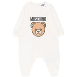 Moschino Kids Tutina Panna con stampa Logo Teddy Unisex per Neonati