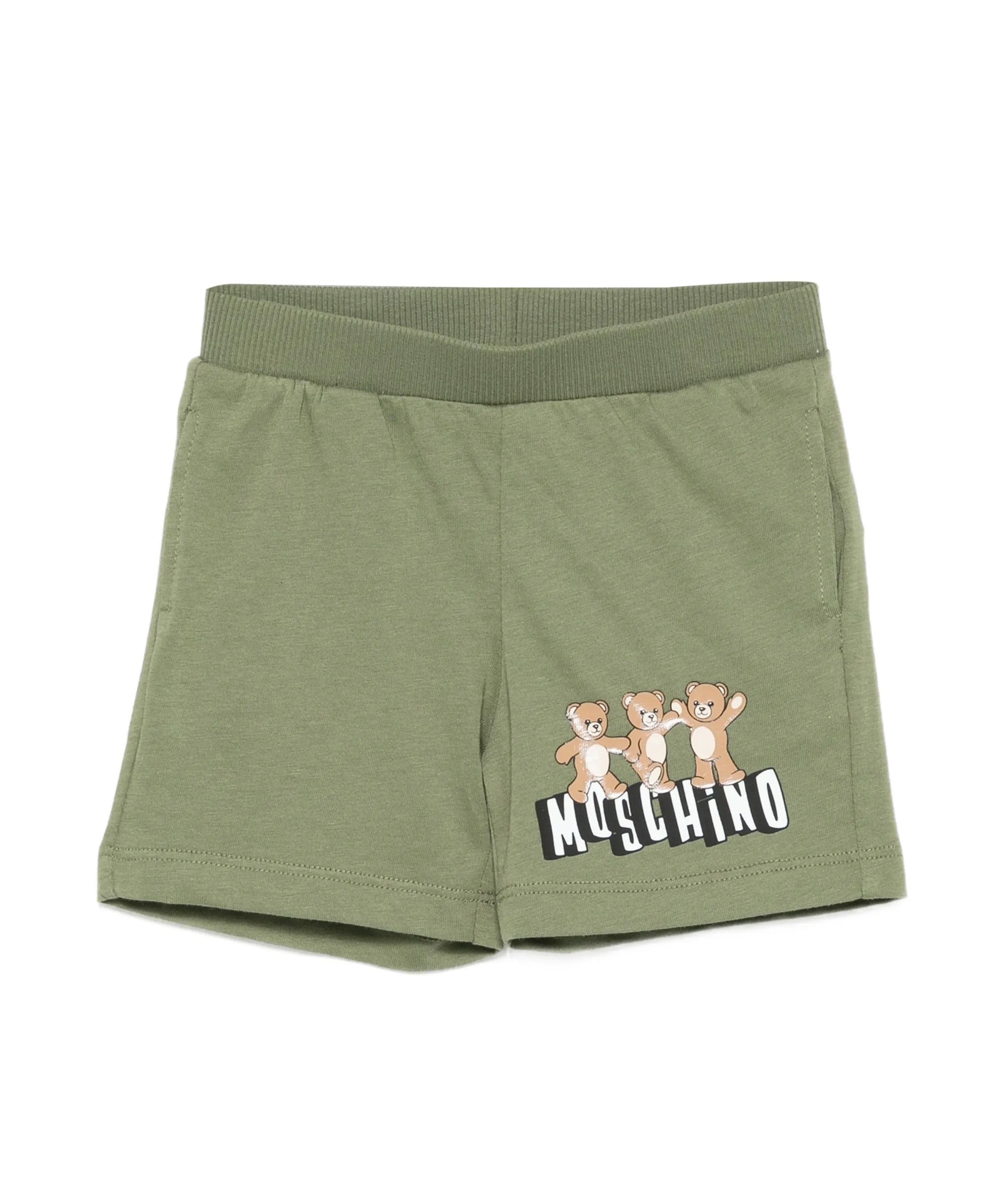 Moschino Kids Short Verde con Logo Teddy Bear per Neonati