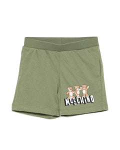 Moschino Kids Short Verde con Logo Teddy Bear per Neonati