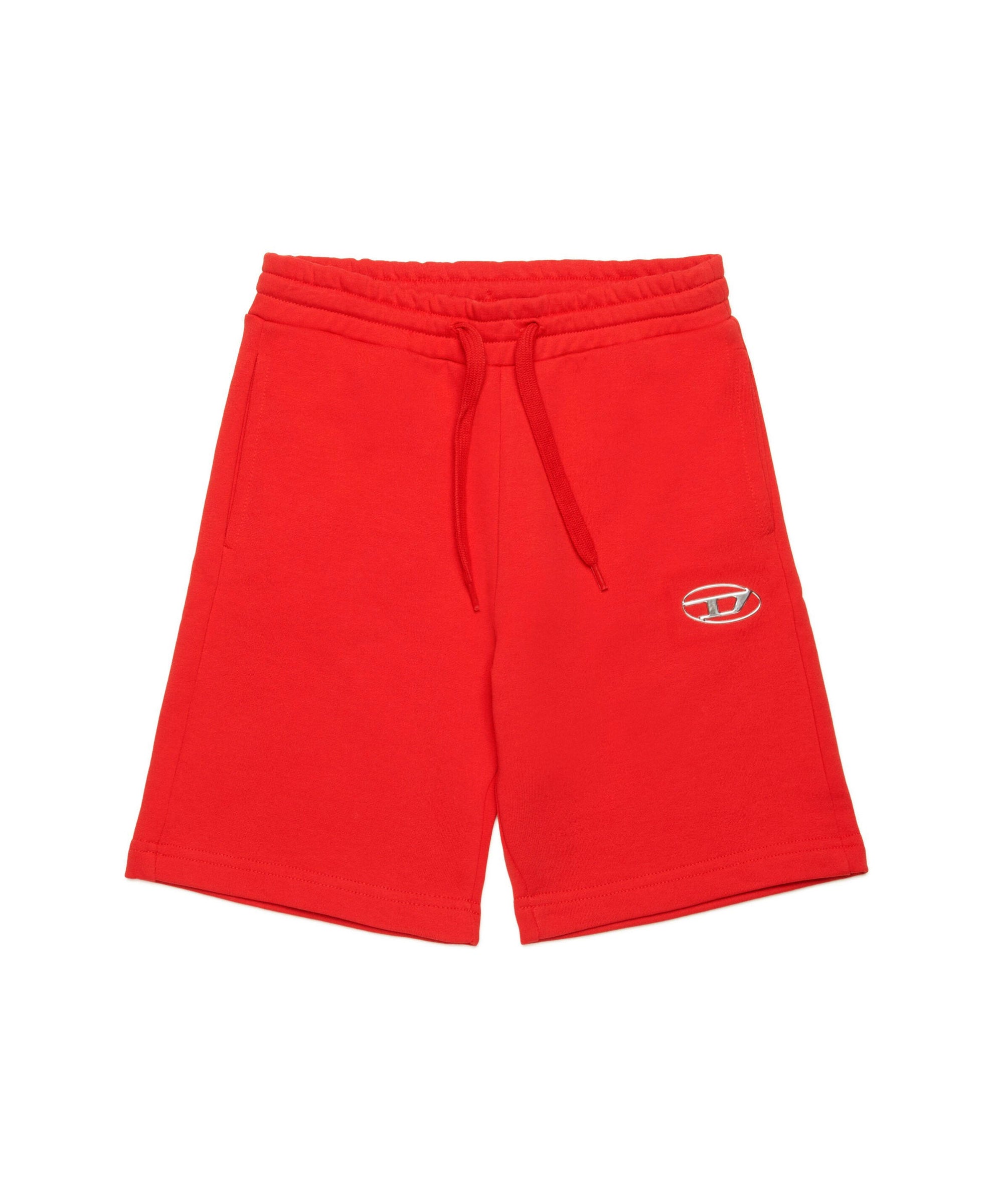 Diesel Kids Short in Felpa Rosso con Logo Oval D Metallico per Bambini